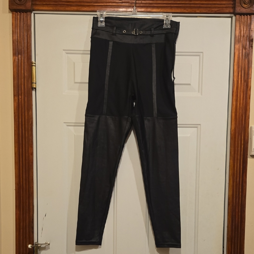 The Drive Clothing Faux Leather Black Leggings Size: Large
